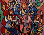 composition–Quintet–mixed texnics on canvas 72×72 cm.